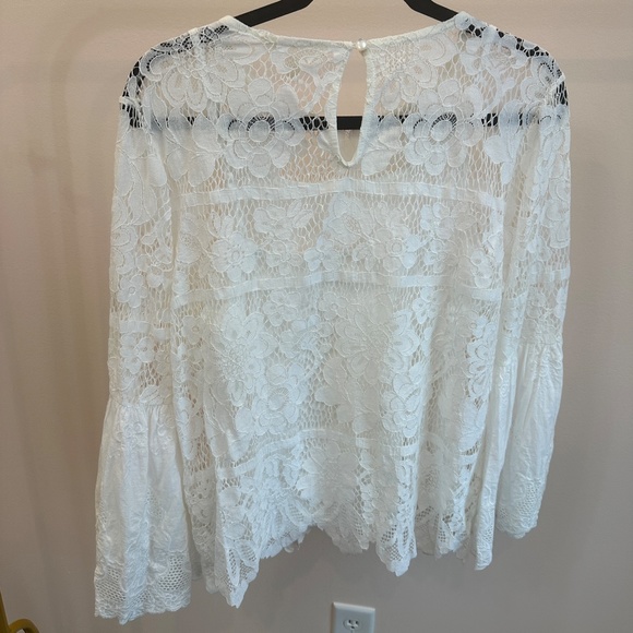 ADIVA WOMEN'S OPEN LACE BELL SLEEVE TOP WITH SHELL WHITE SZ L - Picture 7 of 7